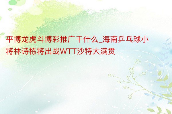 平博龙虎斗博彩推广干什么_海南乒乓球小将林诗栋将出战WTT沙特大满贯