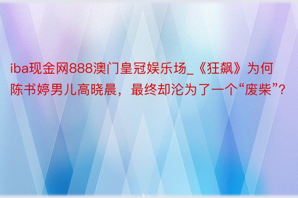 iba现金网888澳门皇冠娱乐场_《狂飙》为何陈书婷男儿高晓晨，最终却沦为了一个“废柴”？